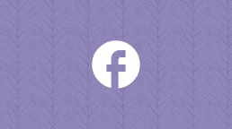 A circular white icon featuring the Facebook logo in the center, set against a light purple background with a subtle leaf pattern.